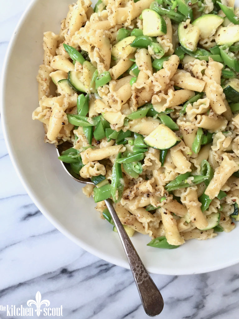 Cacio e Pepe Pasta with Slivered Sugar Snap Peas & Zucchini The