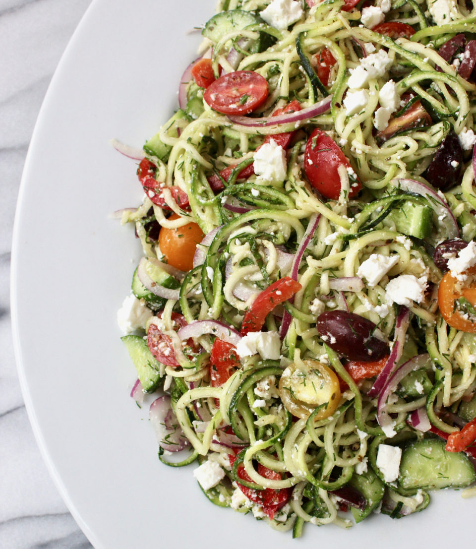 Greek Zucchini Noodle Salad The Kitchen Scout